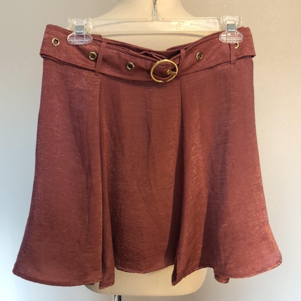 New EASTNWEST LABEL Women's Small Dark Rose Crushed Satin‎ Mini Skirt Flowy
